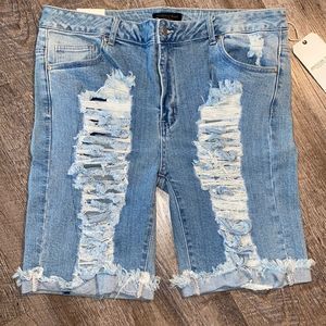 American Bazi Distressed Blue Denim Shorts